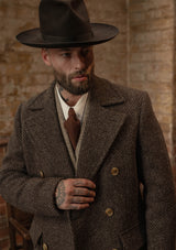 Bawden Double Breasted Pure Wool Overcoat - Faded Brown Barleycorn