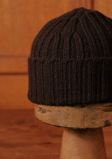Lambswool Ribbed Beanie Hat - Navy