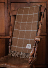 Double Sided Merino Wool Throw - Mustard Check / Brown Herringbone