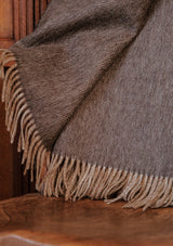 Double Sided Merino Wool Throw - Mustard Check / Brown Herringbone