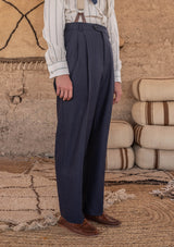 Brockman 'Clark' Trouser - Navy Diamond Weave Wool