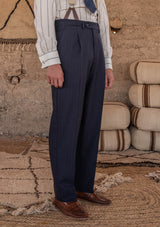 Brockman Classic Trousers - Navy Diamond Weave Wool