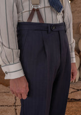 Brockman Classic Trousers - Navy Diamond Weave Wool