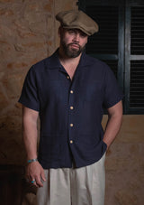 Crochet Short Sleeve Board Shirt - Navy