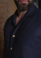 Crochet Short Sleeve Board Shirt - Navy