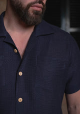 Crochet Short Sleeve Board Shirt - Navy