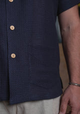 Crochet Short Sleeve Board Shirt - Navy