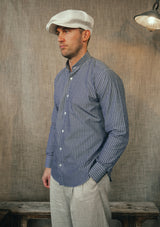 Grandad Collar Cotton Shirt - Blue Stripe