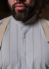 Grandad Collar Cotton Shirt - Blue Stripe