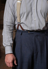 Grandad Collar Cotton Shirt - Blue Stripe