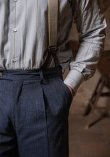 Grandad Collar Cotton Shirt - Blue Stripe