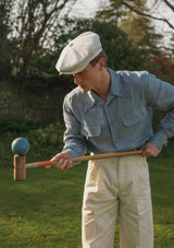 Long Sleeve Linen Camp Collar Board Shirt - Blue