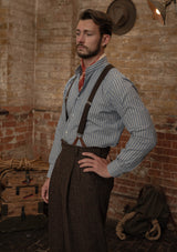 Grandad Collar Cotton Shirt - Blue & White Stripe