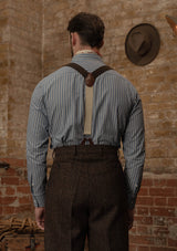 Grandad Collar Cotton Shirt - Blue & White Stripe