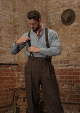 Grandad Collar Cotton Shirt - Blue & White Stripe