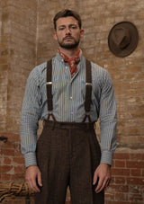 Grandad Collar Cotton Shirt - Blue & White Stripe