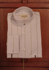 Grandad Collar Cotton Shirt - Blue Stripe