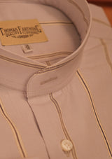 Grandad Collar Cotton Shirt - Blue Stripe