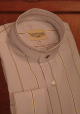 Grandad Collar Cotton Shirt - Blue Stripe