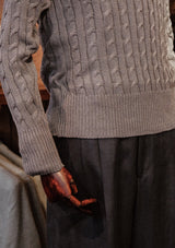 Cable Knit V-Neck Sweater - Blue Marl