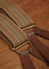 Button Braces w/ Brass Fittings - Oxford Wheat w/ Stripe