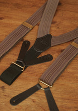 Button Braces w/ Brass Fittings - Antique Walnut w/ Denim Stripe