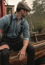 Denim Half Button Workwear Shirt - Blue