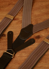 Button Braces w/ Brass Fittings - Antique Walnut w/ Denim Stripe