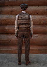 Lambert Button Down Lambswool Fair Isle - Hickory Brown