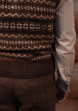 Lambert Button Down Lambswool Fair Isle - Hickory Brown
