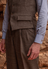 Brockman Waistcoat - Dark Brown Prince Of Wales Check