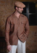 Long Sleeve Linen Board Shirt - Brown