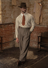 Spearpoint Japanese Cotton Shirt - Cream & Brown Pinstripe