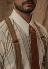 Spearpoint Japanese Cotton Shirt - Cream & Brown Pinstripe