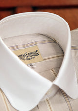 Club Collar Cotton Shirt - Clay Brown Pinstripe