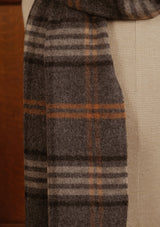 Wide Width Merino Wool Scarf - Grey & Tan Check