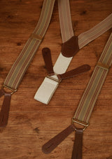 Button Braces w/ Brass Fittings - Oxford Wheat w/ Stripe