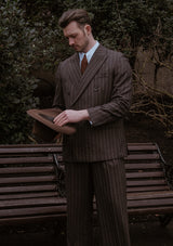 Munro Clark Trouser (Without Belt Loops) - Dark Taupe with Vintage Grey Stripe
