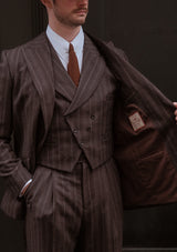 Munro Clark Trouser (Without Belt Loops) - Dark Taupe with Vintage Grey Stripe