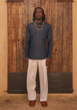 Lightweight Half Button Long Sleeve Shirt - Denim