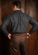 Denim Half Button Long Sleeve Workwear Shirt - Blue