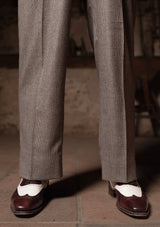 Emile Merino Wool Clark Trouser (Without Belt Loops) - Dark Brown Prince of Wales