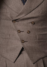 Emile Merino Wool Double Breasted Waistcoat - Dark Brown Prince of Wales