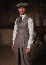 Emile Merino Wool Double Breasted Waistcoat - Dark Brown Prince of Wales