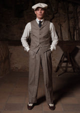 Emile Merino Wool Single Breasted Waistcoat - Dark Brown Prince of Wales