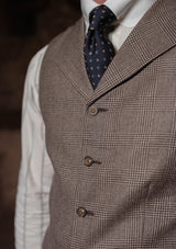 Emile Merino Wool Single Breasted Waistcoat - Dark Brown Prince of Wales