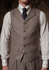 Emile Merino Wool Single Breasted Waistcoat - Dark Brown Prince of Wales