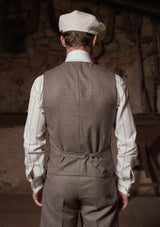 Emile Merino Wool Single Breasted Waistcoat - Dark Brown Prince of Wales