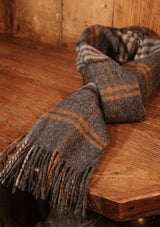 Wide Width Merino Wool Scarf - Grey & Tan Check