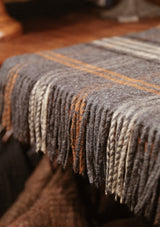 Wide Width Merino Wool Scarf - Grey & Tan Check
